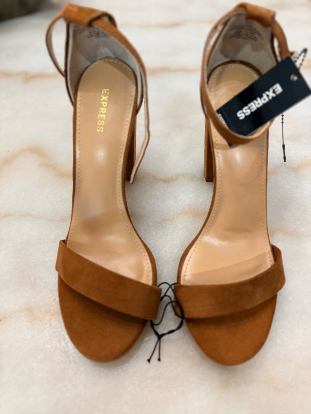 Express Tan Suede Ankle Strap Block Heels